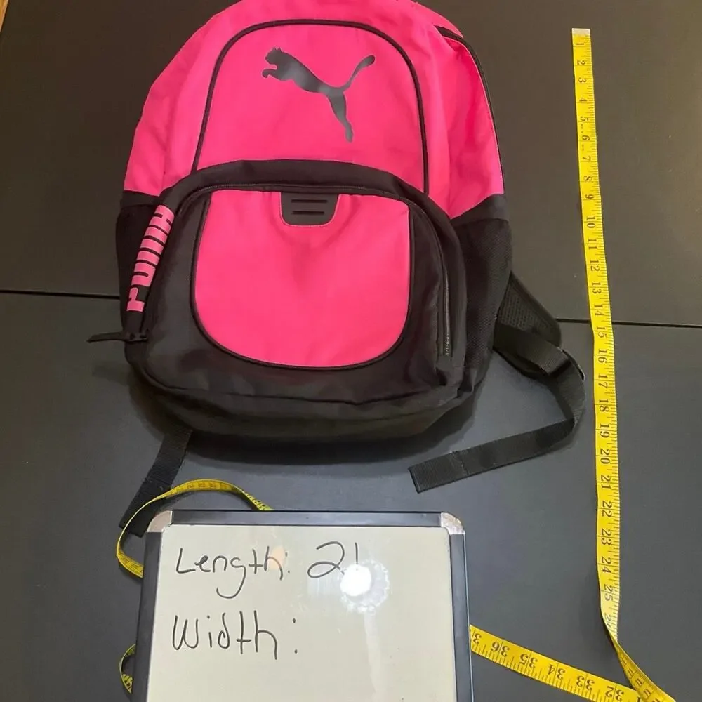 Puma Backpack Hot Pink Black Logo School Gym Travel Bag Large 21”